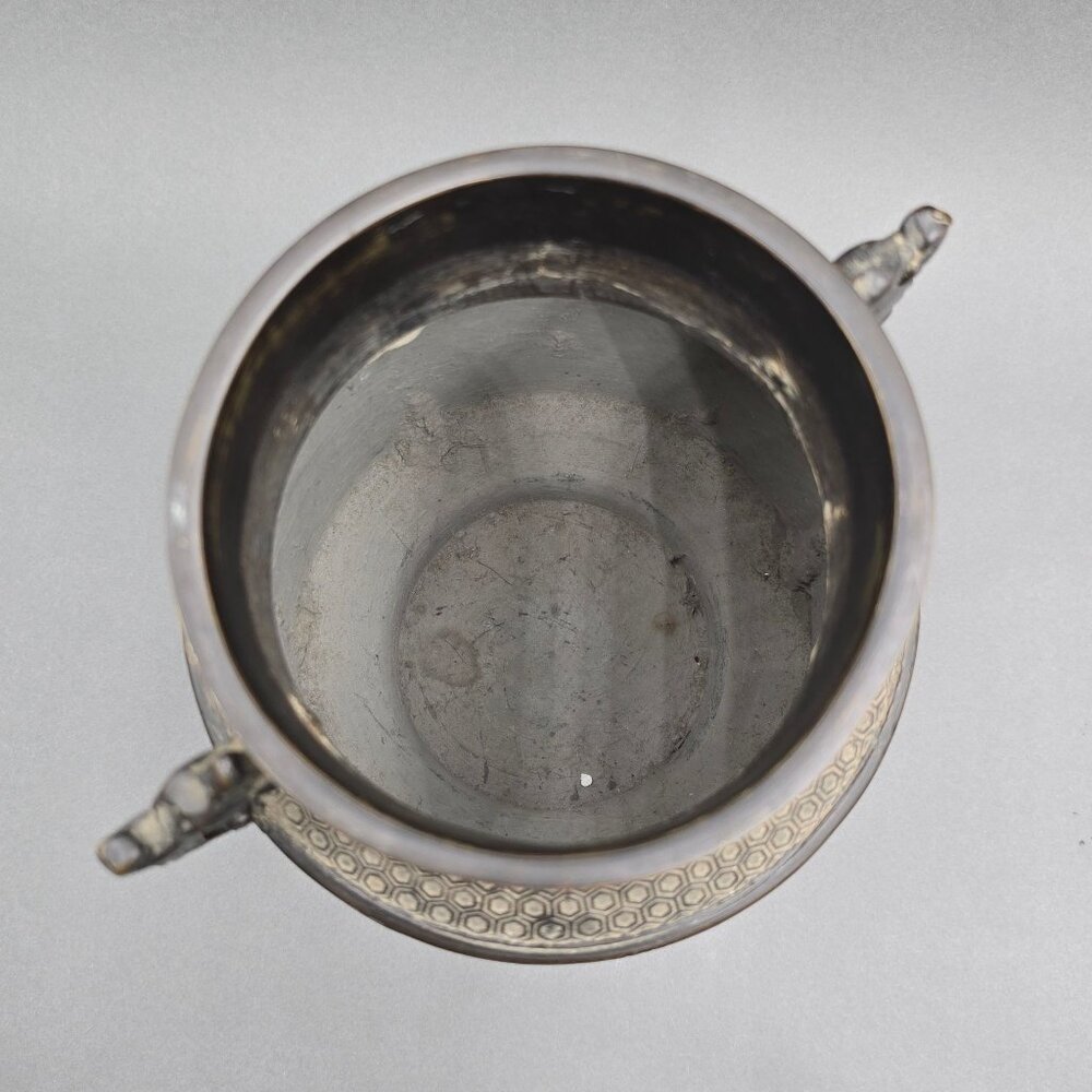 Antique Japanese Bronze Champleve Vase 11" Archaic Dragon Handle Meiji Style - Picture 12 of 16